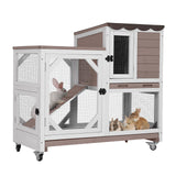 Aivituvin Rabbit Cage Indoor Outdoor Bunny Hutch on Wheels, 2 Story Wood Guinea Pig Cages with 2 Deeper Pull Out Trays Aivituvin