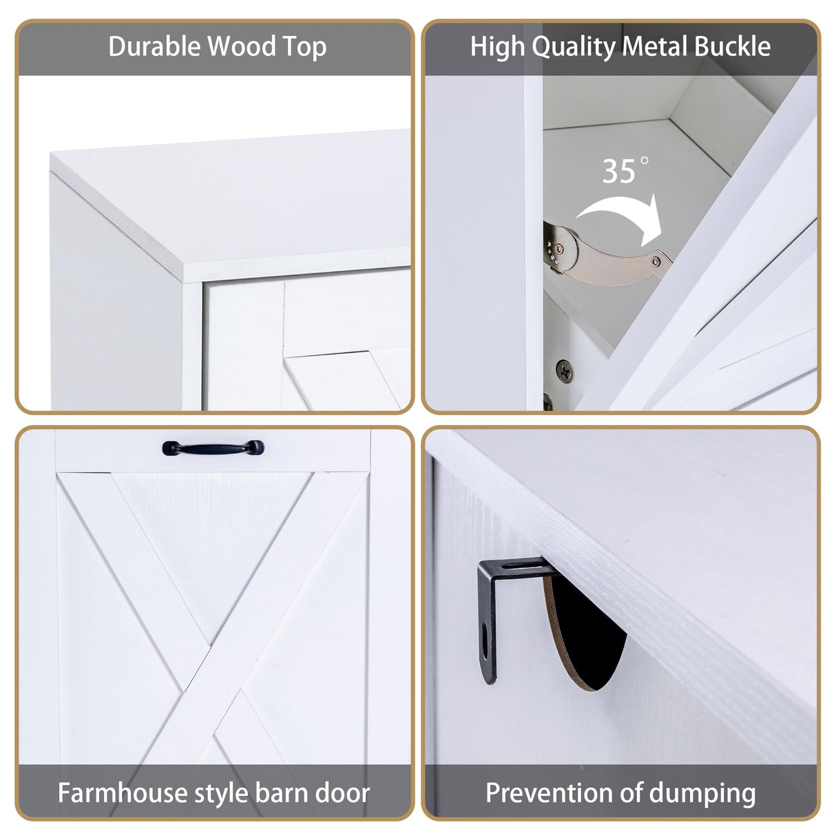 Zedesey 13 Gallon Tilt Out Trash Cabinet with 2 Drawers Wood Hidden Kitchen Recycling Cabinet Free Standing Pet Proof Trash Can Laundry Cabinet for Kitchen (White) Zedesey