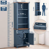 Joaxswe 72in Tall Bookshelf 7 Tier Bookcase with Drawer and Barn Doors and Adjustable Shelves, Blue Farmhouse Book Shelf with Storage Cabinet, Wood Freestanding Display Bookshelves for Living Room Joaxswe