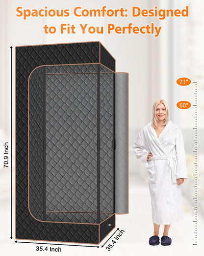 Portable Steam Sauna for Home: Full Body Sauna Box with 3L Steamer, Folding Chair, Home Sauna Tent Even Heating Spa for Women and Men Black & Brown, 35.4" x 35.4" x 70.86"