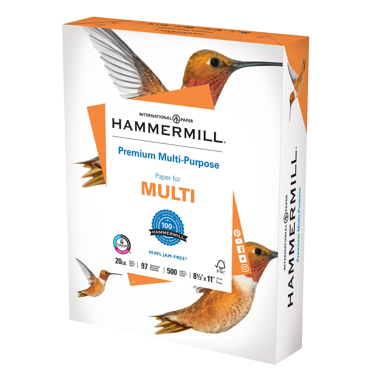 Hammermill Printer Paper, Premium Multipurpose Paper 20 lb, 8.5 x 11 - 1 Ream (500 Sheets) - 97 Bright, Made in the USA Hammermill