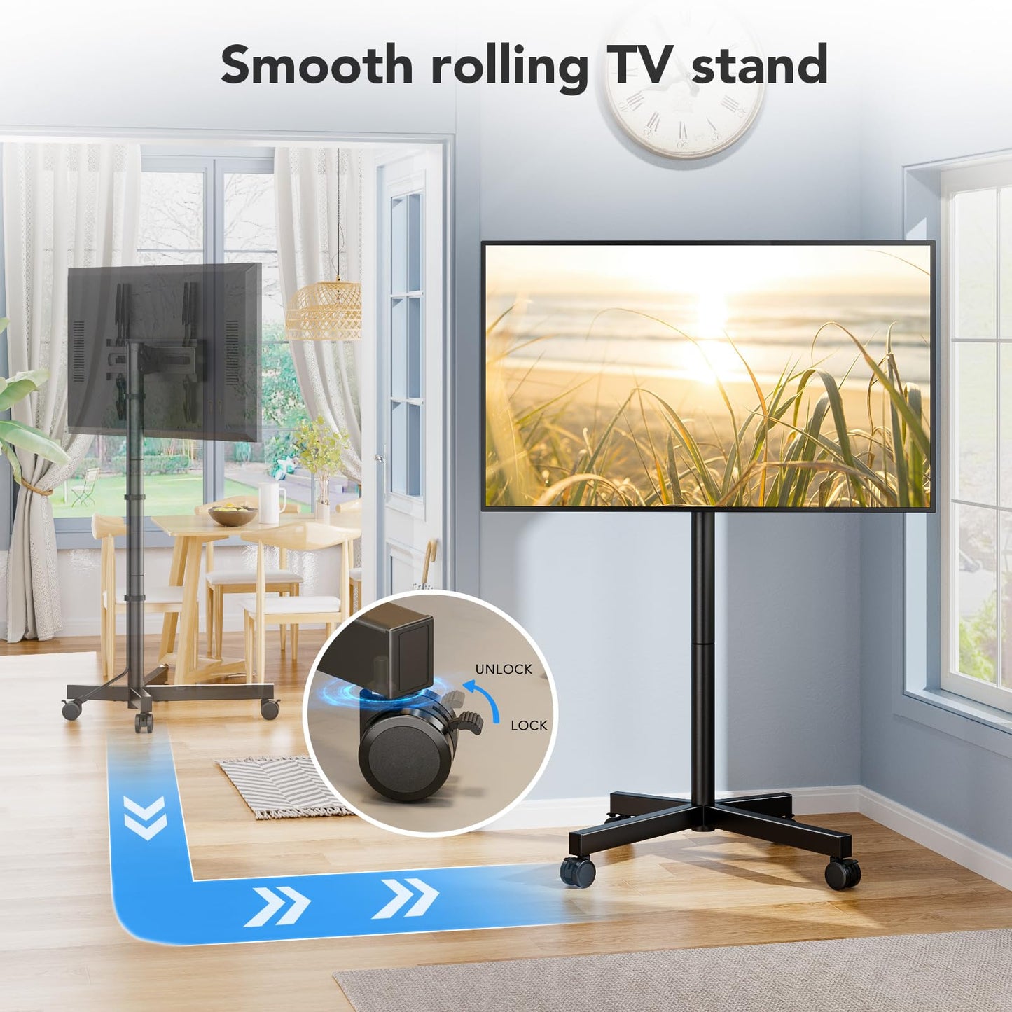 Mobile TV Cart Stand with Wheels for 23-60 Inch LCD LED Flat Curved Screen Outdoor Rolling TV Mount with Height Adjustable Portable Floor Stand Holds up to 88lbs Monitor TV Holder Max VESA 400x400mm