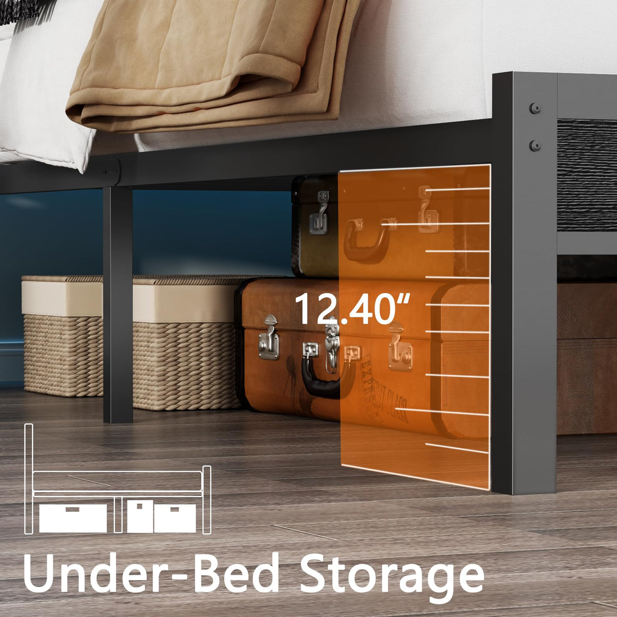 Furnulem Full Size Bed Frame with Headboard & 2 Fabric Drawers, Full Platform Bed Featuring LED Lights, Built-in Charging Station & Storage Shelves, Metal Slats, No Box Spring Needed – Black Oak Furnulem