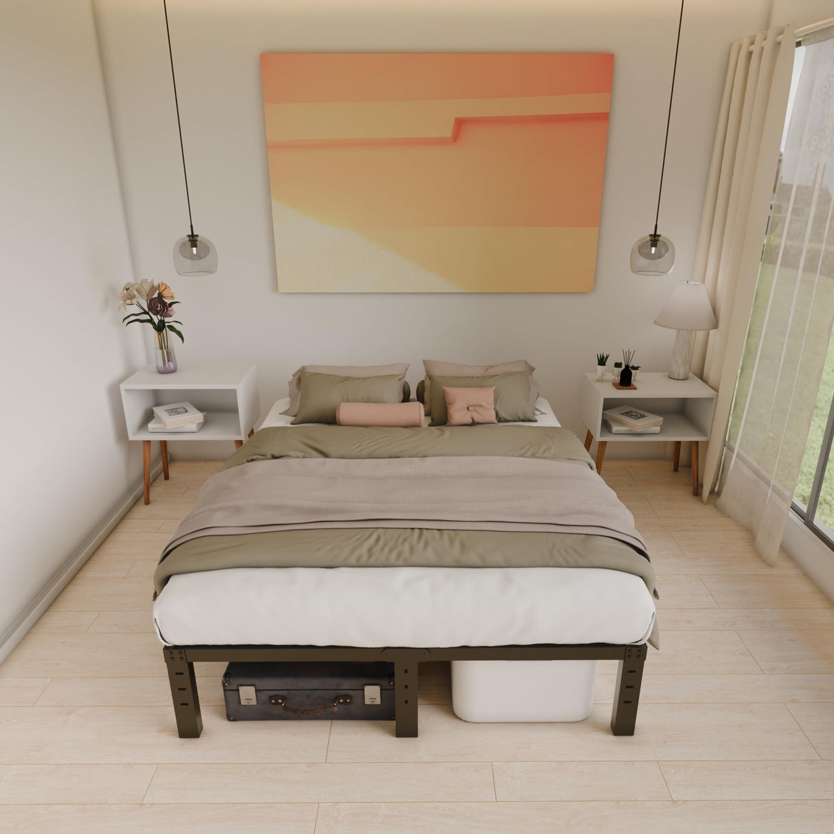 HOBINCHE 10 Inch Queen Size Bed Frame - No Box Spring Needed Heavy Duty Metal Platform Mattress Foundation with Steel Slats, Non-Slip Noise Free Easy Assembly Black Bedframes HOBINCHE