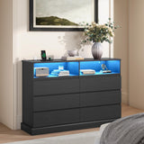 DICTAC Dresser for Bedroom with LED Lights and Charging Station, Black Dresser with No Handle Drawers, Modern Chest of Drawers, Dimensions 50.4''L x 15.7''D x 36.7''H DICTAC