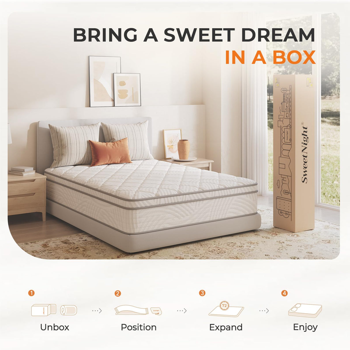 Sweetnight Queen Mattress for Plush Body Support, 10 Inch Hybrid Mattress in a Box with Comfort Foam & Pockect Springs, Queen Size Mattresses by CertiPUR-US Certified Sweetnight