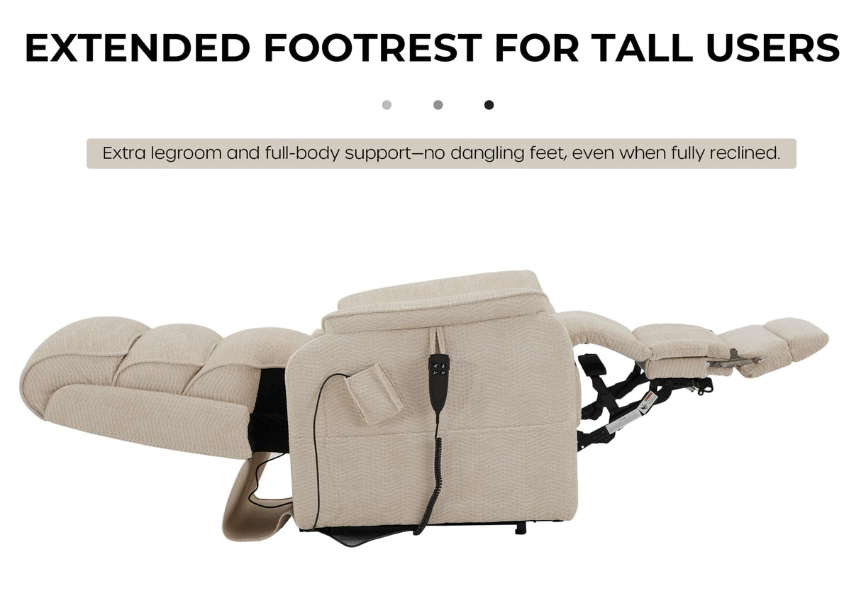 DYNOX 400 LBS Big Tall Man Large-Wide Power Dual Motor Lift Recliners Chairs for Elderly, Lay Flat Lift Chair with Infinite Positions, Heat & Massage, Extended Footrest (9298L,Chenille,Beige) DYNOX