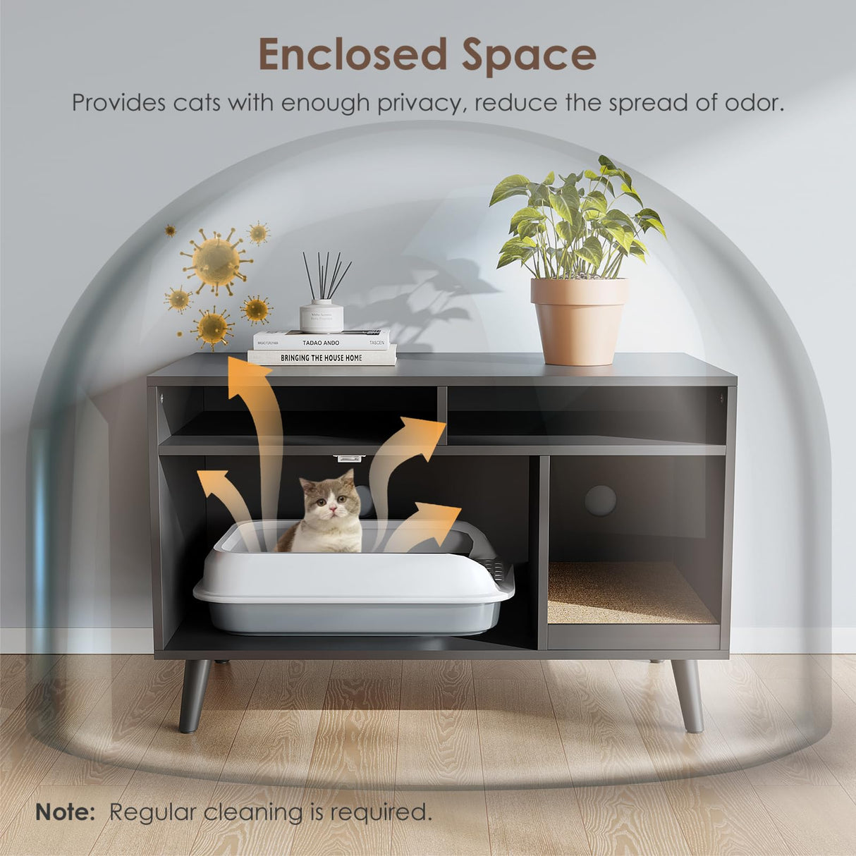 YDTOP Cat Litter Box Enclosure, Hidden Litter Box Furniture with Cat Scratch Pad, Wooden Pet House Side End Table, Storage Cabinet Bench for Living Room, Bedroom, Washroom - Black YDTOP