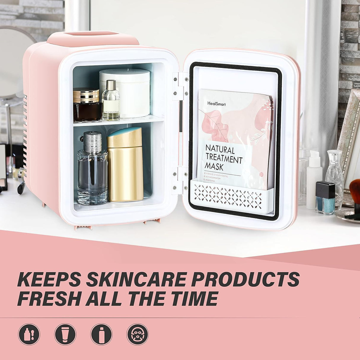 YSSOA 4L Mini Fridge 6 Can Portable Cooler & Warmer Compact Refrigerators for Food, Drinks, Skincare, Office Desk, Pink YSSOA