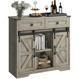 Vabches Farmhouse Storage Cabinet with Sliding Barn Doors and Drawers, Grey Freestanding Kitchen Pantry Cabinet, Floor Storage Cabinet for Bathroom, Living Room, Adjustable Shelves, Ample Space Vabches