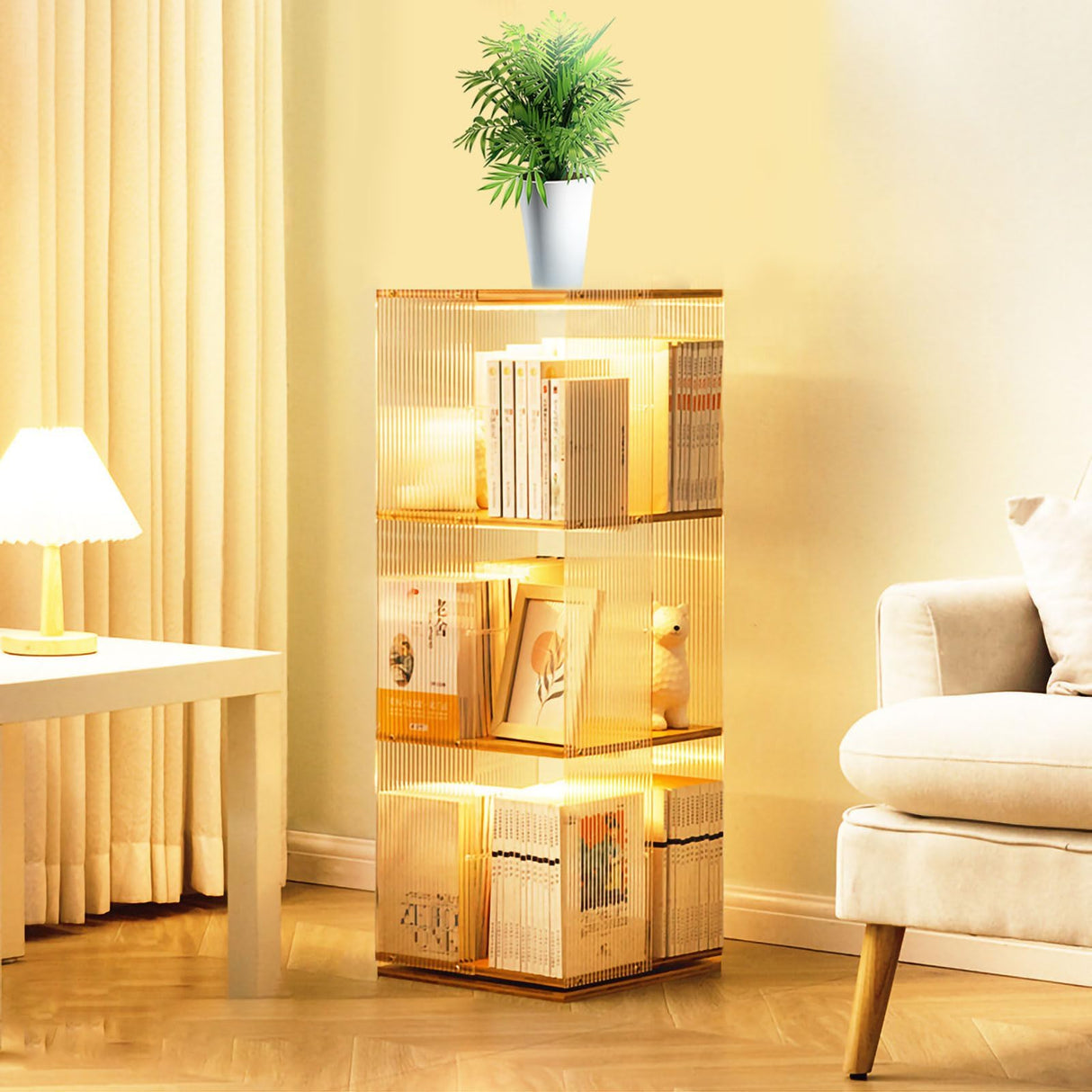 Huazzzyi 3 Tier Acrylic Rotating Bookshelf, 37IN Rotating Book Shelf Tower Acrylic 360 Rotating Bookshelf for Living Room, Study Room Huazzzyi