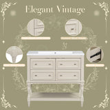 LUMISOL 36" Bathroom Vanity with Sink, Courtly Style Bathroom Vanities with 4 Drawers & Open Shelf, Single Bathroom Vanity with Undermount Sink, Solid Wood Bathroom Cabinet, Beige LUMISOL