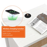 AILEEKISS Night Stand Set of 2 Rattan Nightstands with Wireless Charging Station, Wood Accent Bed Side End Tables with 2 Rattan Drawers, Modern Bedside Stand for Bedroom, Living Room (White) AILEEKISS