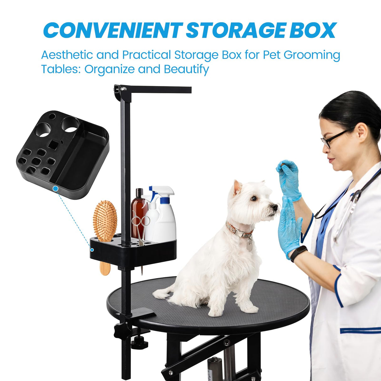 SHMQYSY Electric Dog Grooming Table, Height Adjustable Pet Grooming Table for Small Dogs at Home, Professional Electric Lift Table with Anti-Scratch Tabletop and Foldable Arm (24", Black) SHMQYSY