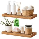 Hiitytin Solid Wood Floating Shelves Bathroom 16 inch Rustic Wall Wood Display Shelves with Grooves Set of 2 Home Decor for Living Room Bedroom Kitchen Farmhouse 16x6.7 inch - Brown Hiitytin