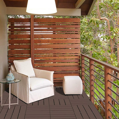 domi outdoor living Patio Deck Tiles, 12 x 12 inches Composite Interlocking Decking Tile, Four Slat Plastic Outdoor Flooring, 27 Pieces One Pack, Dark Brown domi outdoor living