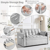 Convertible Sofa Bed,3-in-1 Velvet Sleeper Couch Pull-Out Bed,55'' Loveseat Sleeper Sofa Bed with Adjustable Backrest with 2 Pillows and Storage Bag & USB Port and Hidden Side Computer Table,Gray WIIS' IDEA