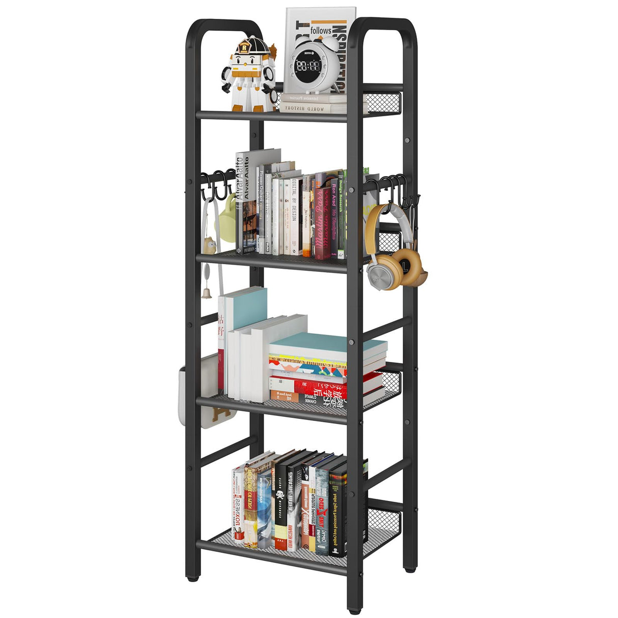 YMYNY 4 Tier Bookshelf, Freestanding Bookcase for Living Room, Bedroom, Home Office, Multi-Functional Storage Rack Organizer, Display Rack with Metal Frame, Rust Resistance, Black, UHBC054B YMYNY