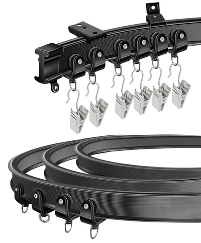 KOLAKO Ceiling Curtain Track, Flexible Bendable Curtain Rails Ceiling Wall Mount 12Ft Curved Sliding Curtain Track System, Room Divider, Black Ceiling Track Set for Shower Rv