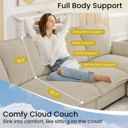 HALLYBEE Modular Sectional Sofa Deep Seat Cloud Couch with Reversible Chaise L Shaped Couch with Padded Armrests Chenille Sectional Couches for Living Room Apartment Office Beige