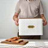 EMAX HOME Extra Large Space Saving Farmhouse Bread Box With Wood Lid - Vertical Breadbox Bread Storage Bin Holder for Kitchen Countertop, White EMAX HOME