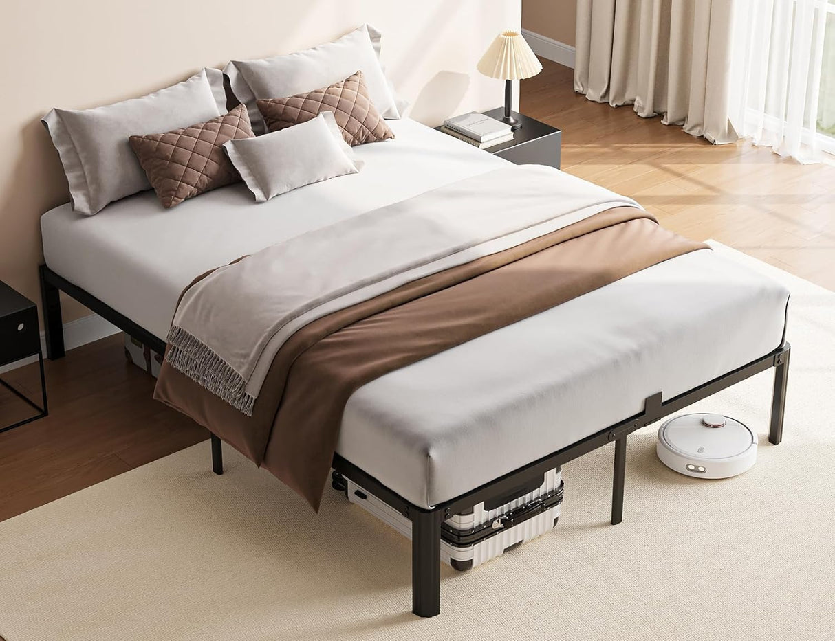 XUKIL 14 Inch Metal Bed Frame King Size, 3000Lbs Heavy Duty Balck Platform King Size Bed Frame with Round Corner Legs, Mattress Slide Stopper, No Box Spring Needed, Easy Assembly XUKIL