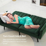 DURASPACE Velvet Loveseat, Sleeper Sofa Convertible Futon Couch with USB, 74" Loveseat Coach for Dorm, Apartment, Bonus Room,Compact Living Space (Green) DURASPACE