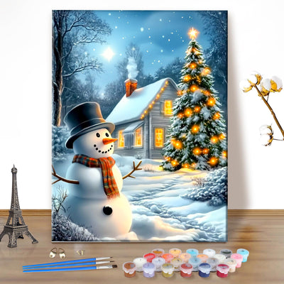 EOBROMD Christmas Paint by Numbers Kits for Adults, Snowman DIY Kits Crafts for Beginner on Canvas, Christmas 3 Brushes and Acrylic Paint for Home Decor 16x20inch(Without Frame)