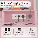 CSZZD Vanity Desk with LED Lighted Mirror, 41.3" Makeup Vanity Table with Power Outlet and Lots Storage, 6 Drawers and Storage Shelves for Bedroom, Dressing Table with RGB Cabinets, Pink CSZZD