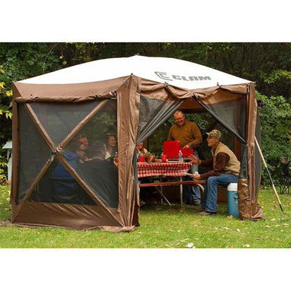 CLAM Pop Up Screen Tent, Outdoor Camping Gazebo Canopy, Pavilion, 12.5', Brown