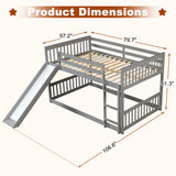 Osparple Full Over Full Bunk Bed, Kids Bunk Beds with Slide and Ladder, Wood Floor Bed Frames with Ladder for Teens, Girls or Boys, Gray/Grey Osparple