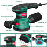 Orbital Sander 3.8Amp 450W, HYCHIKA 6 Variable Speeds Double Handle Palm Random Orbit Sander, 5-Inch Electric Sander with 20pcs Sandpapers, Dust Collector, Power Sander for Woodworking HYCHIKA BETTER TOOLS FOR BETTER LIFE