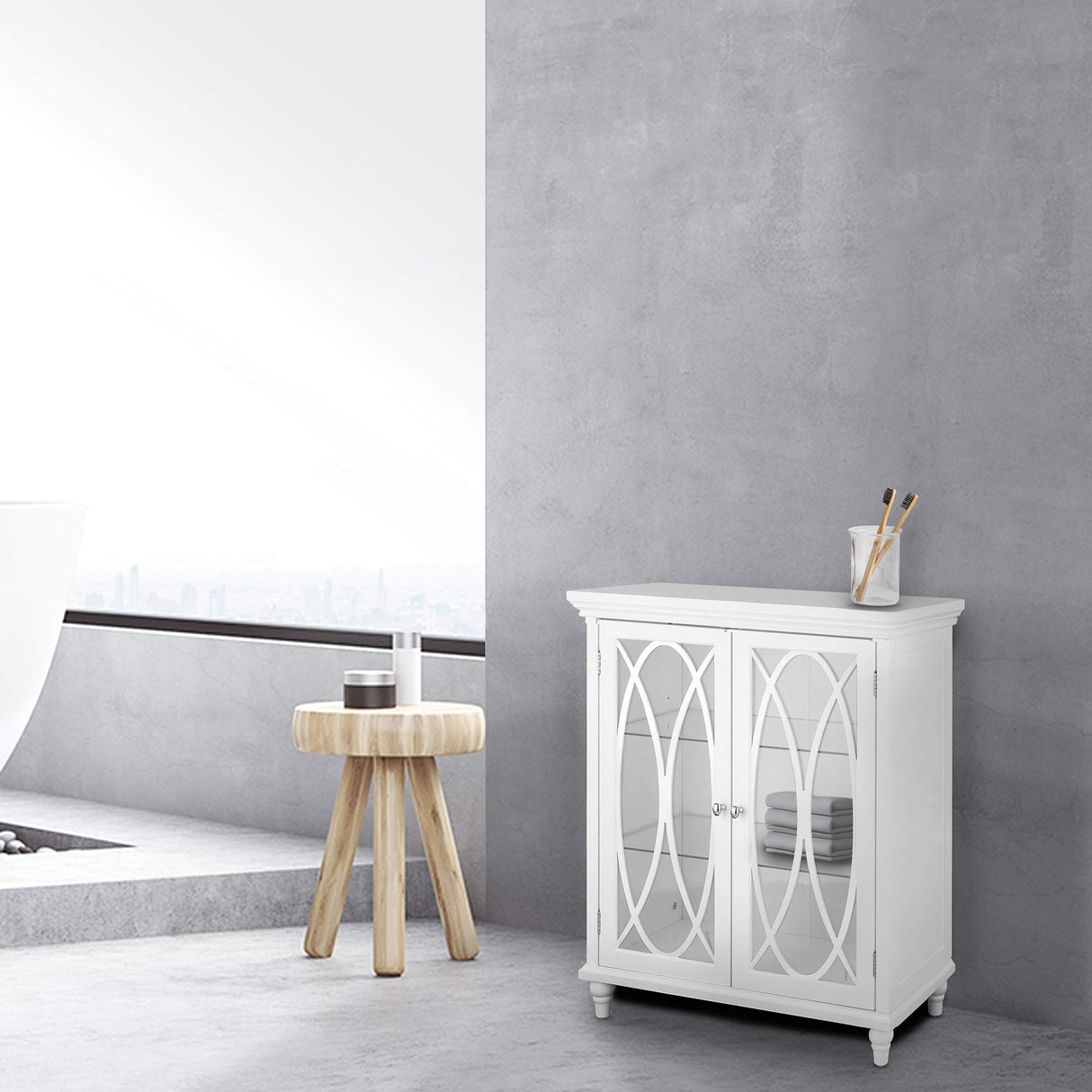 Teamson Home Florence 26 in. x 32 in. 2-Door Freestanding Wooden Floor Cabinet with Adjustable Shelves for Storage Solutions in Bathrooms, Kitchens, Laundry Rooms, Home Offices, White Teamson Home