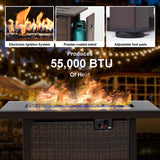 GREZJXC 7 Pieces Outdoor Sectional Patio Furniture Set with Fire Pit Table PE Rattan Wicker Patio Sectional Conversation Set with Cushion Navy Blue GREZJXC