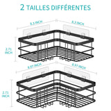 Yazoni Corner Shower Caddy, Adhesive Shower Shelves No Drilling [2-Pack], Rustproof Stainless Steel Bathroom Shower Organizer Wall Mounted with 8 Hooks (Black) Yazoni