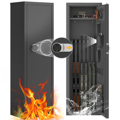 Dawmilon 10-14 Gun Safe, Quick Access Rifle & Shotgun Cabinet with Digital Keypad, 3 Adjustable Gun Racks, Handgun Pockets, Secure Storage for Home Defense