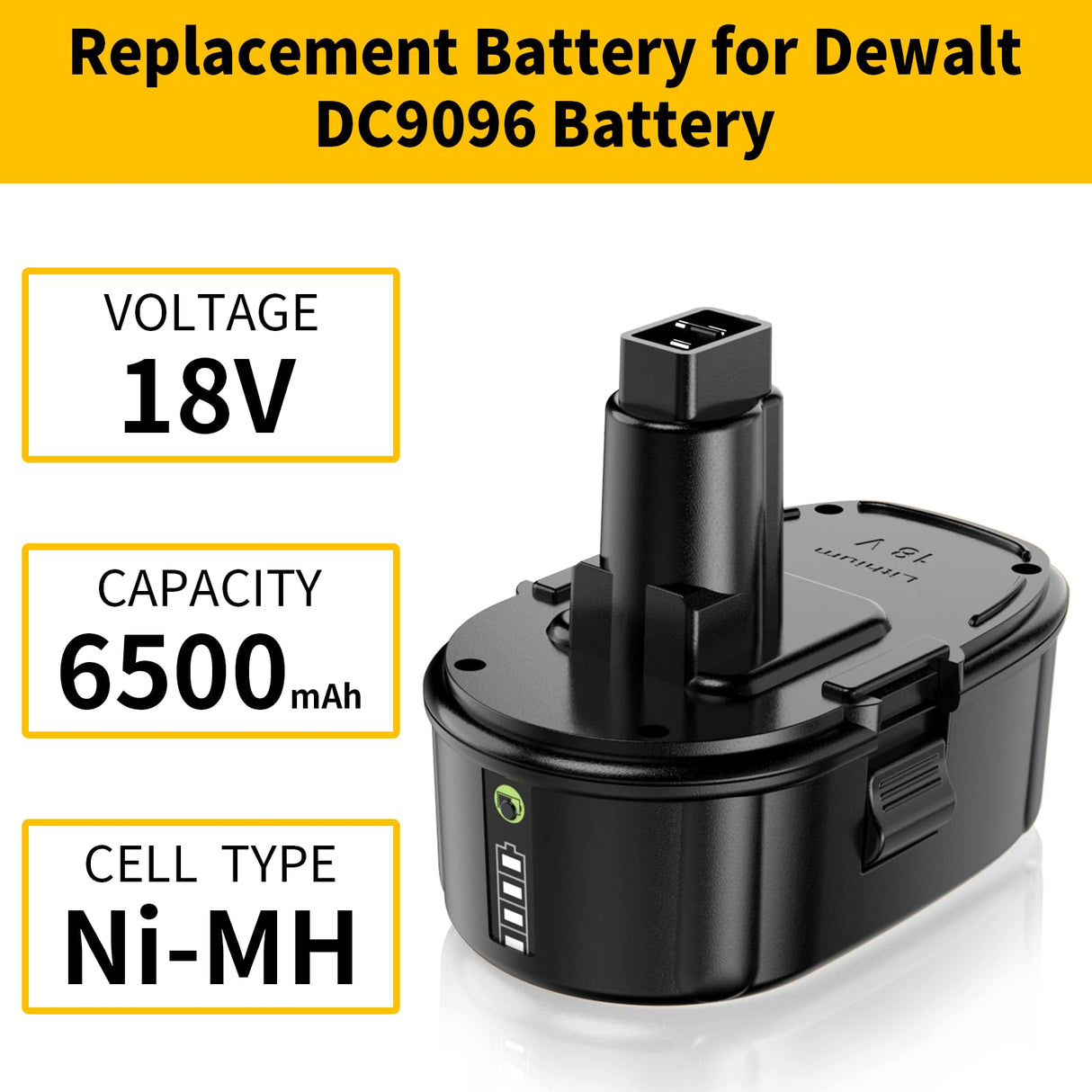 Powilling Innovation 6.5Ah Lithium-Ion Replacement Battery for Dewalt 18V XRP Ni-Cad Battery DC9096 DC9098 DC9099 DE9039 for Dewalt 18Volt Batteries Powilling