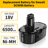 Powilling Innovation 6.5Ah Lithium-Ion Replacement Battery for Dewalt 18V XRP Ni-Cad Battery DC9096 DC9098 DC9099 DE9039 for Dewalt 18Volt Batteries Powilling