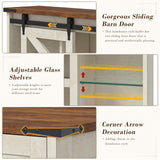 75.2" Farmhouse Vanity Desk with Mirror and Lights, Makeup Vanity Table with 5 Drawers & 2 Sliding RGB Door & Power Outlet, 3 Color Lighting Modes, Big Vanity for Bedroom, Antique White CSZZD