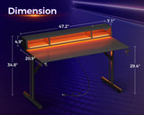 MOTPK Gaming Desk with Float Monitor Stand, Computer Desk 48inch with Shelves & Power Outlet, Gamer Desk Gaming Table with LED Lights, Kids Boys Gaming Desk, Black MOTPK