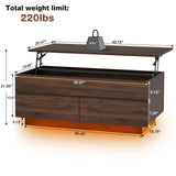HOMMPA Lift Top Coffee Table with LED Light Morden Coffee Table with Storage High Gloss Walnut Coffee Table for Living Room Tea Table with Storage Center Tables Hidden Compartment & 2 Drawers HOMMPA
