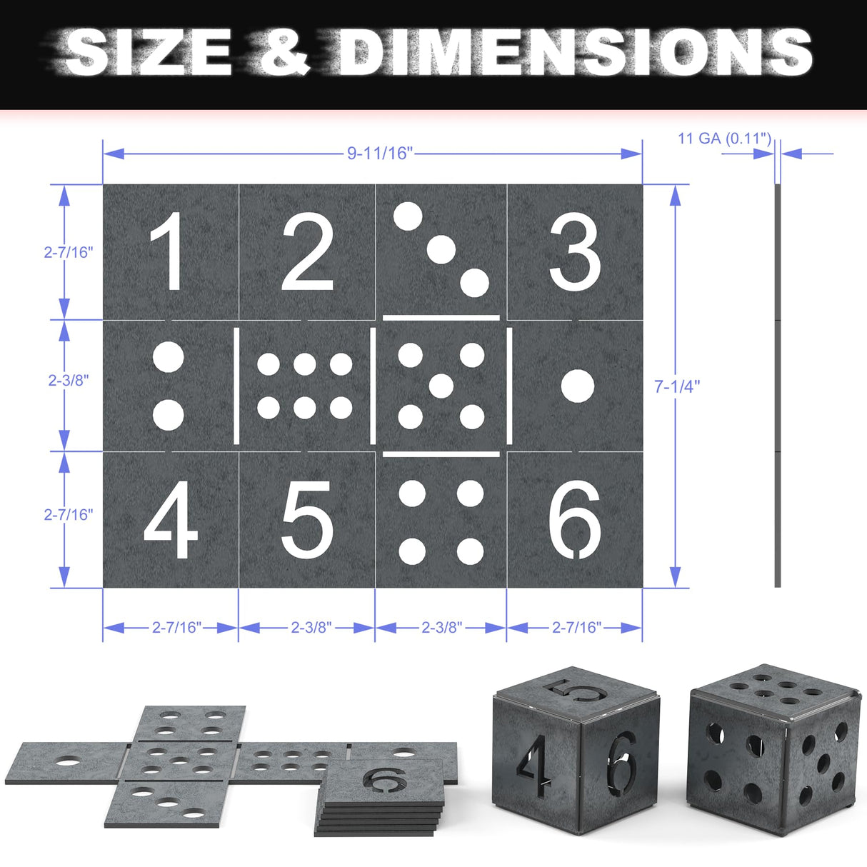 WelderElite Welding Coupons 1/8" Welding Practice Kit 11 Gauge Beginners Welding Mild Steel Sheet Can Be Used to Make 3 Dice and 1 Cube Frame WelderElite