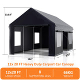 VIWAT Carport 12x20 FT Heavy Duty Carport Canopy with Enhanced Base & Side-Opening Door, Portable Garage for Pickup, Boats, Car and Truck, Black VIWAT