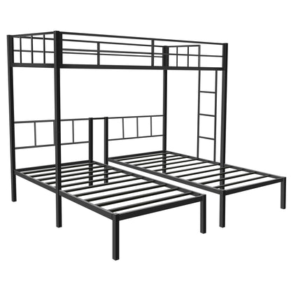 TURRIDU Metal Triple Bunk Bed for 3, Twin Over Twin Over Twin Bunk Beds with Built-in Ladders, Separates into 3 Twin Beds for Teens, Adults, No Box Spring Needed, Black