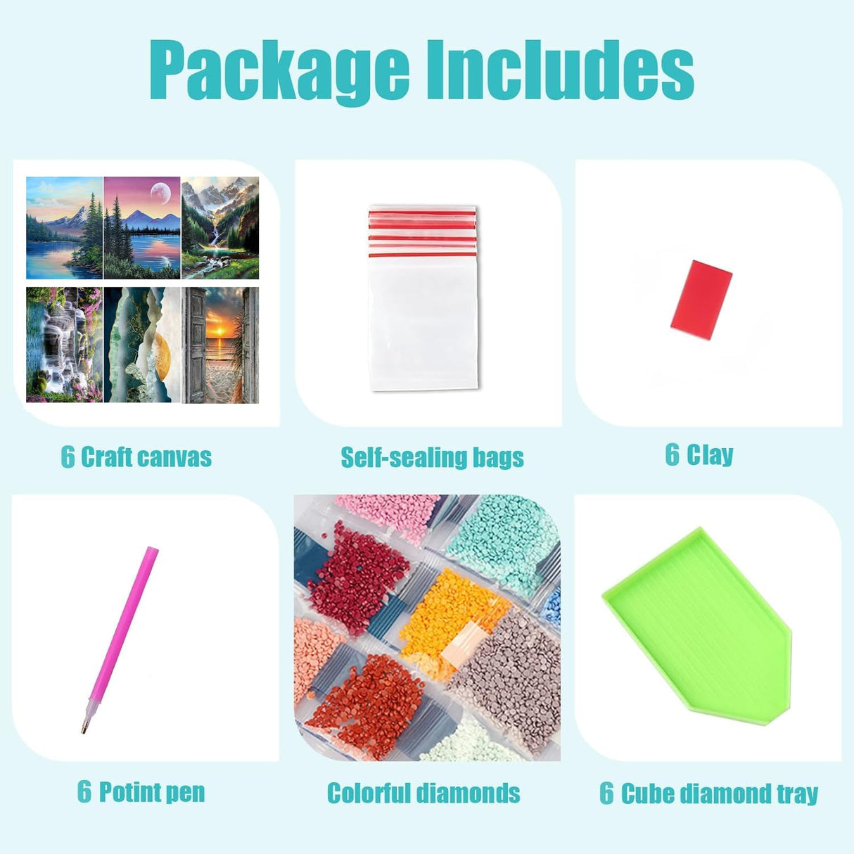 DOTZSO 6 Pack Diamond Painting for Adults 5D Diamond Painting Kit DIY Full Diamond Art kit with Diamond Painting Crystal Art and Craft for Beginners 12x16 inches (Landscape) DOTZSO