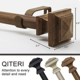 Wood Curtain Rods for Windows 32 to 88 Inch, 1 Inch Diameter Wood Decorative Treatment Single Window Curtain Rods - Square Imitation Wood Grain Finial 1 Pack QITERI