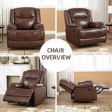 EBELLO Genuine Leather Manual Recliner Chair, Reclining Sofa Chair Couch for Living Room, Overstuffed Armrest and Padded Seat, Bedroom Furniture, Meeting Room, Brown EBELLO
