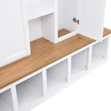 LUMISOL 4-in-1 Farmhouse Hall Tree with Wood Grain Bench and 8 Open Compartments, 62.9" Wide Entryway Bench with Storage Unit and 6 Hooks, Rustic Coat Rack for Hallway Living Room, White LUMISOL