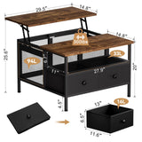 FABATO Lift Top Coffee Table, Square Coffee Table Metal Wood, Farmhouse Lift Up Coffee Table Cocktail Table with Wire Mesh Barn Door and Storage, Steel Frame, Small Tea Table for Living Room, Black FABATO