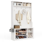 Aiho Hall Tree with Bench and Shoe Storage, 3-in-1 Entryway Bench with Coat Rack, Hall Tree with Bench with Adjustable Shoe Storage, 2-Tier Top Storage, for Entryway, Hallway, White Aiho